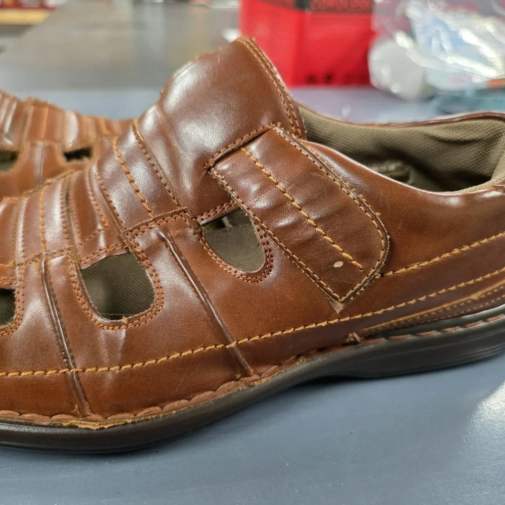 Stacy Adams Sandals Mens 8 Brown Fisherman Hook & Loop Comfort Casual Shoes